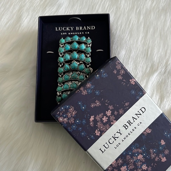 Lucky Brand turquoise and silver wide multitiered Cuff chain bracelet - Picture 2 of 12